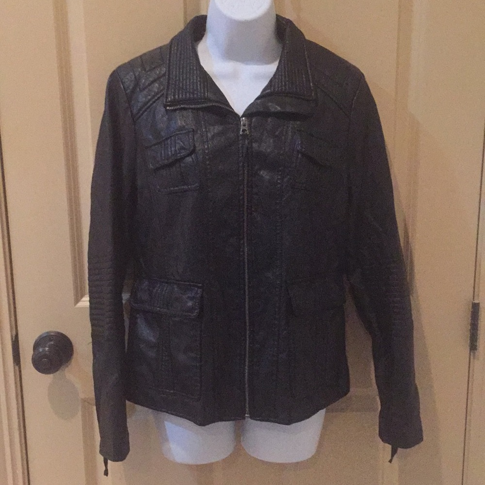 Lucky Brand faux black leather jacket size M